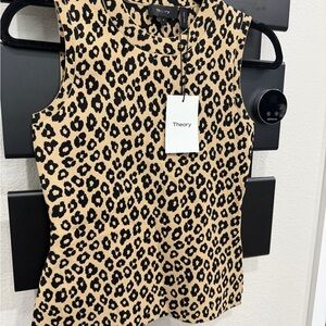 Theory Black and Tan Leopard Print Top